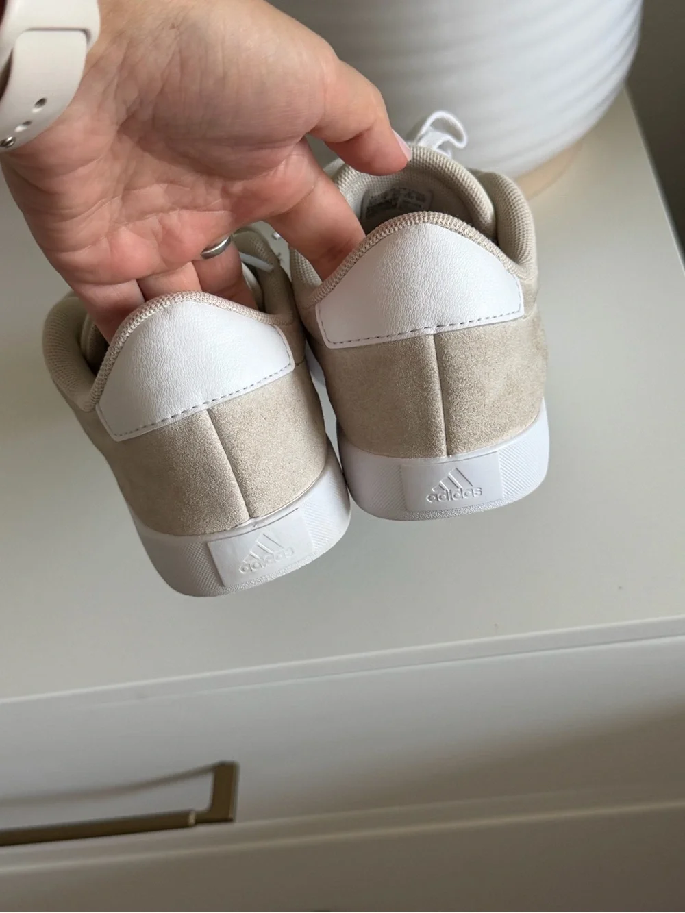 adidas Beige Suede Low-Top Sneakers with White Stripes